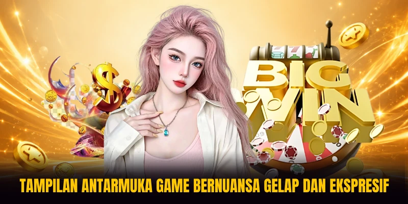 Tampilan antarmuka game bernuansa gelap dan ekspresif